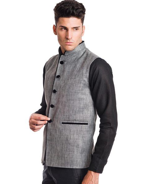 Buy Grey WINTAGE Heathered Waistcoat with Stand Collar | AJIO