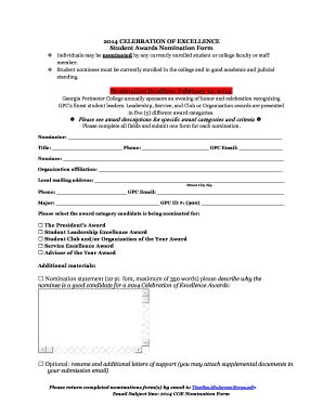 Fillable Online gpc 2014 CELEBRATION OF EXCELLENCE Student Awards ...