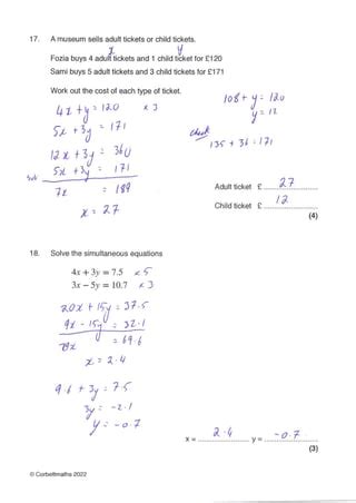 Image result for Simultaneous Equations with Answers