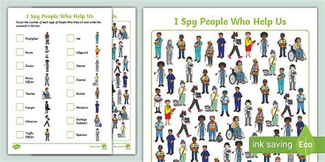 Grade 1 Life Skills - Worksheet: I Spy People who Help Us
