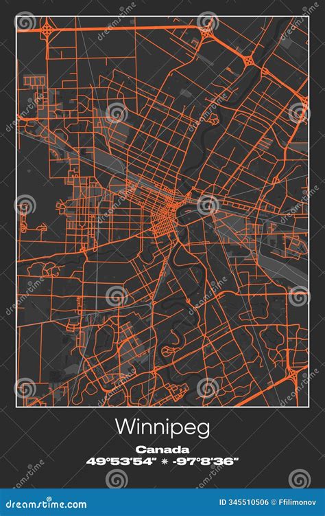 Winnipeg Map. Detailed Map Of Winnipeg City Poster With Streets. Cityscape Vector ...
