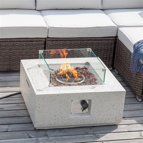 Latitude Run® 40000 BTU Square Concrete Propane Outdoor Fire Pit Table ...