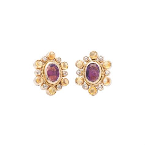 The Shakti Gold, Diamond, Ruby and Yellow Sapphire Ear Studs by Rasvih ...