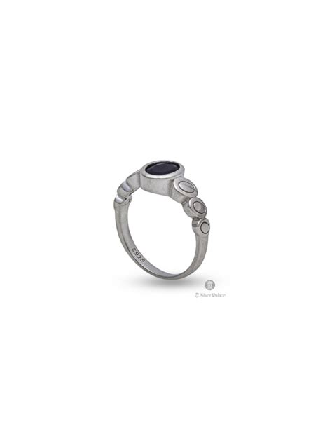 925 Sterling Silver Oval Shape Black Stone Rashi Ring - Silver Palace