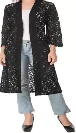 Buy PRIMAH Women's Net Front Open Neck Long Shrug (Black, S) at Amazon.in