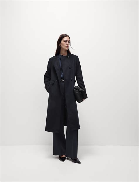 Buy Wool Blend Collarless Longline Coat at Marks & Spencer