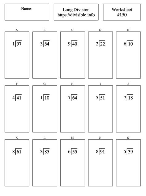 2-Digit divided by 1-Digit Long Division Worksheet #150