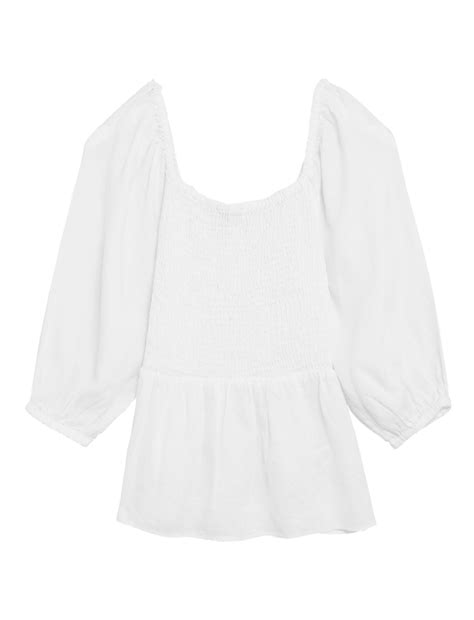 Buy Pure Linen Shirred Square Neck Top at Marks & Spencer