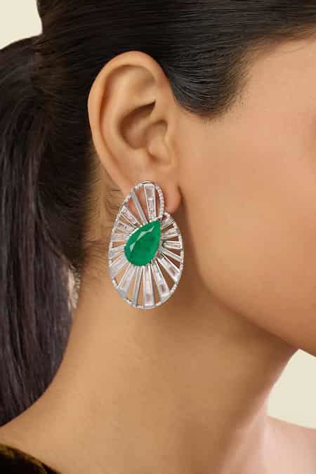 Buy Green Crystals, Gemstones Triad Statement Studs by Isharya Online ...