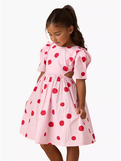 Angel & Rocket Kids' Spot Puff Sleeve Dress, Pink/Red