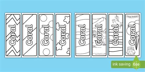 Coral Name Simple Colouring Bookmarks (teacher made)