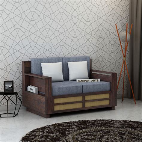 Syrus Solid Sheesham Wood 2 Seater Sofa With Side Pocket and Cane ...