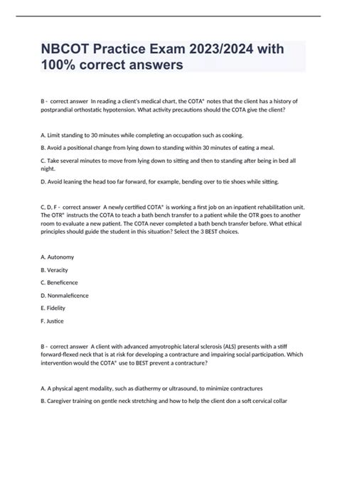 NBCOT Practice Exam 2023/2024 with 100% correct answers - NBCOT COTA ...