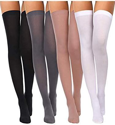 Color Set 1 : 4 Pairs Women'S Silk Thigh High Stockings Nylon Socks For ...