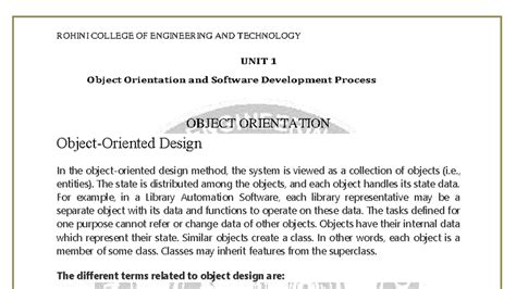 ROHINI COLLEGE OF ENGINEERING AND TECHNOLOGY UNIT 1: Object Orientation ...