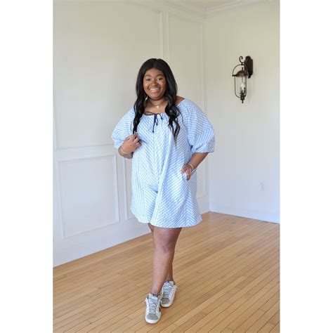 Laney Blue Seersucker Romper - Curvy
