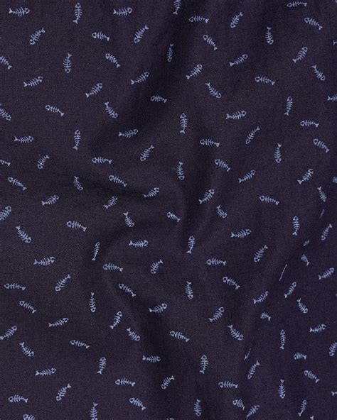 Bastille Navy Blue Fish Casual Prints Premium Cotton Shirt For Men