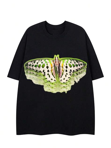 Exquisite Butterfly Print T-Shirt, Big And Tall Men's Black Tee Funny ...