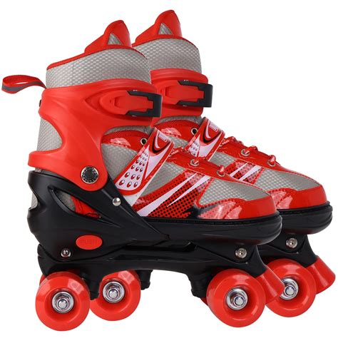 Lyrovo Derby Unisex Child Roller Skates Shoes with Break(Red, M ...