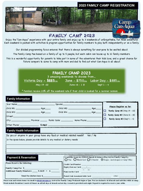 Fillable Online Family Camp Registration Form Template Fax Email Print ...