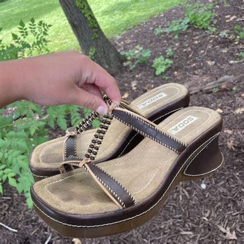 Soda Vintage Platform Brown🤎 Beaded Sandal Heel Size... - Depop
