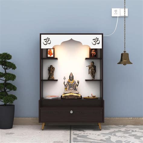 Engineered Wood Divine Puja Mandir Design with LED Lights, Home Mandir ...