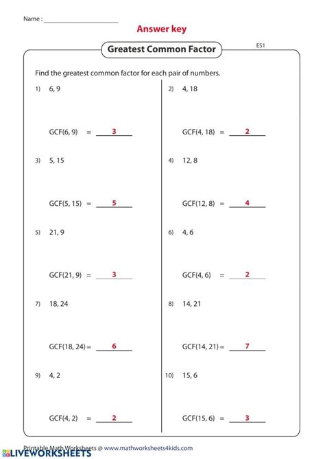 Image result for Finding GCF Worksheet