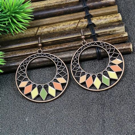 Oxidised Hoop Earrings with Enamel Design | Zuzu's Trove – Zuzus Trove