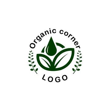 Organic corner logo with leaf and drop element | Premium Vector