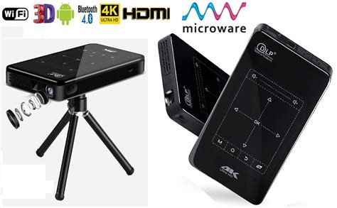 Microware Mini Portable Pocket Smart Projector with DLO,HD-in and HD 4K ...