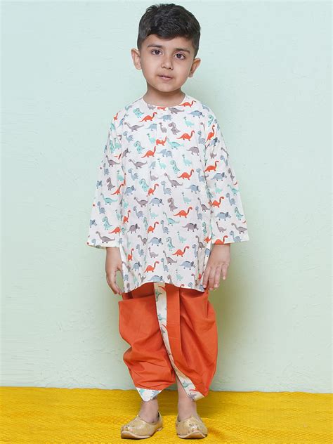 Full Sleeves Multi Color Animal Print Cotton Dhoti Kurta Set for Boys ...