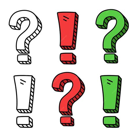 Signos de pregunta y exclamación en estilo de dibujos animados conjunto ...