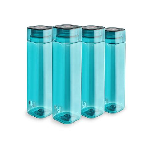 Cello H2O Squaremate Plastic Water Bottle, 1-Liter , Set of 4, Green ...