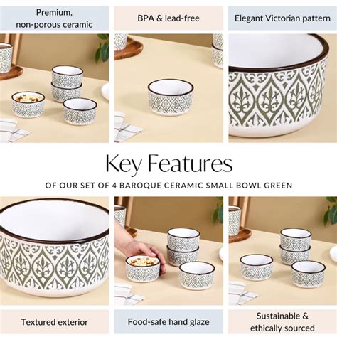 Set Of 4 Baroque Ceramic Small Bowl Green 200ml Online - Premium Snack ...