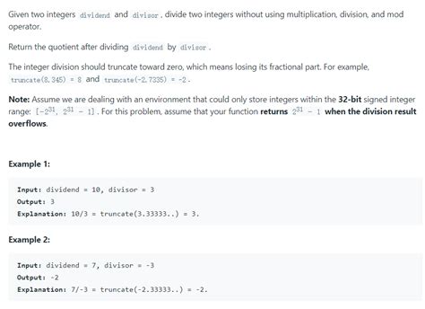 Divide Two Integers without Using Multiplication Division and Mod Operator 的图像结果
