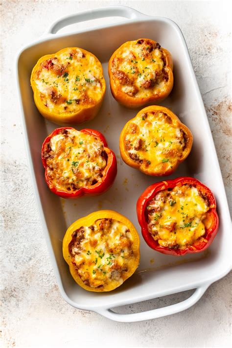 These classic ground beef and rice stuffed peppers have a tasty tomato ...