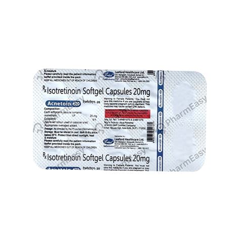 Acnetoin 20 MG Capsule (10): Uses, Side Effects, Price, Dosage ...