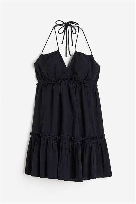 Frill-trimmed halterneck dress - Black - Ladies | H&M IN