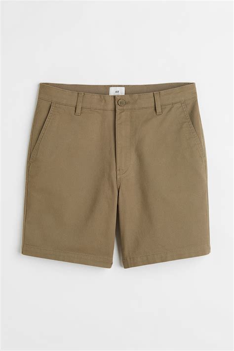 Regular Fit Cotton chino shorts - Khaki green - Men | H&M IN