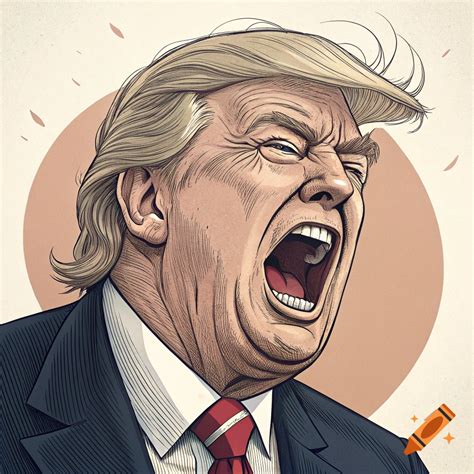 Cartoon portrait of Donald Trump screaming on Craiyon