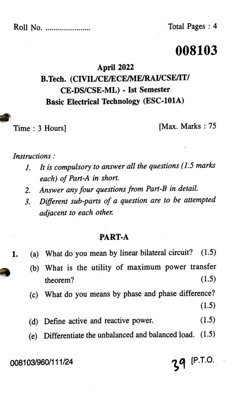 Old Q.P. April 2022 - bet - Roll No. 1. Time : 3 Hours] Instructions ...