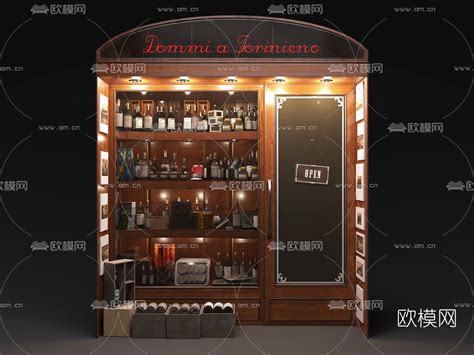 欧式实木酒水饮品橱窗店铺商展柜架3D模型-免费3dmax模型库-欧模网