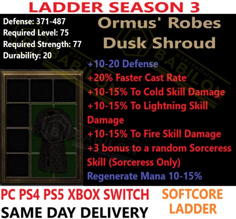Buy PC PS4 PS5 XBOX SWITCH LADDER All Armor Glove Shield DIABLO 2 ...