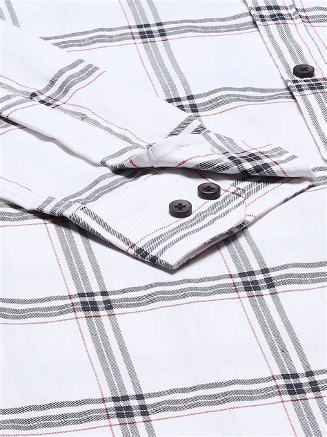 Men White Black Smart Slim Fit Checked Cotton Formal Shirt – Dennison ...