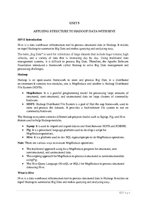 BDA Unit 5 Notes: Understanding Hive Architecture and Data Types - Studocu