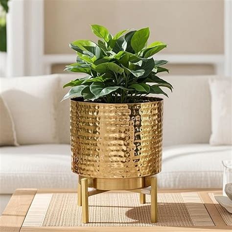 BEHOMA Hammered Metal Indoor Planter for Table Top and Floor | Living ...