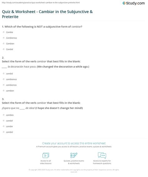 Quiz & Worksheet - Cambiar in the Subjunctive & Preterite | Study.com