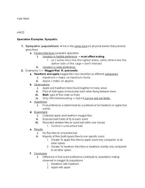 Speciation Examples Sympatric - Kate Steel 4/4/ Speciation Examples ...