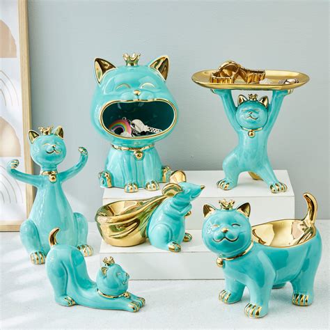 Buy Souvenir Ceramic Colourblocked Cat with Keyholder Figurine from ...