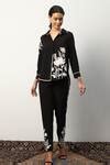 Buy Black Viscose Crepe Applique Floral Collared Aurora Shirt With Pant ...